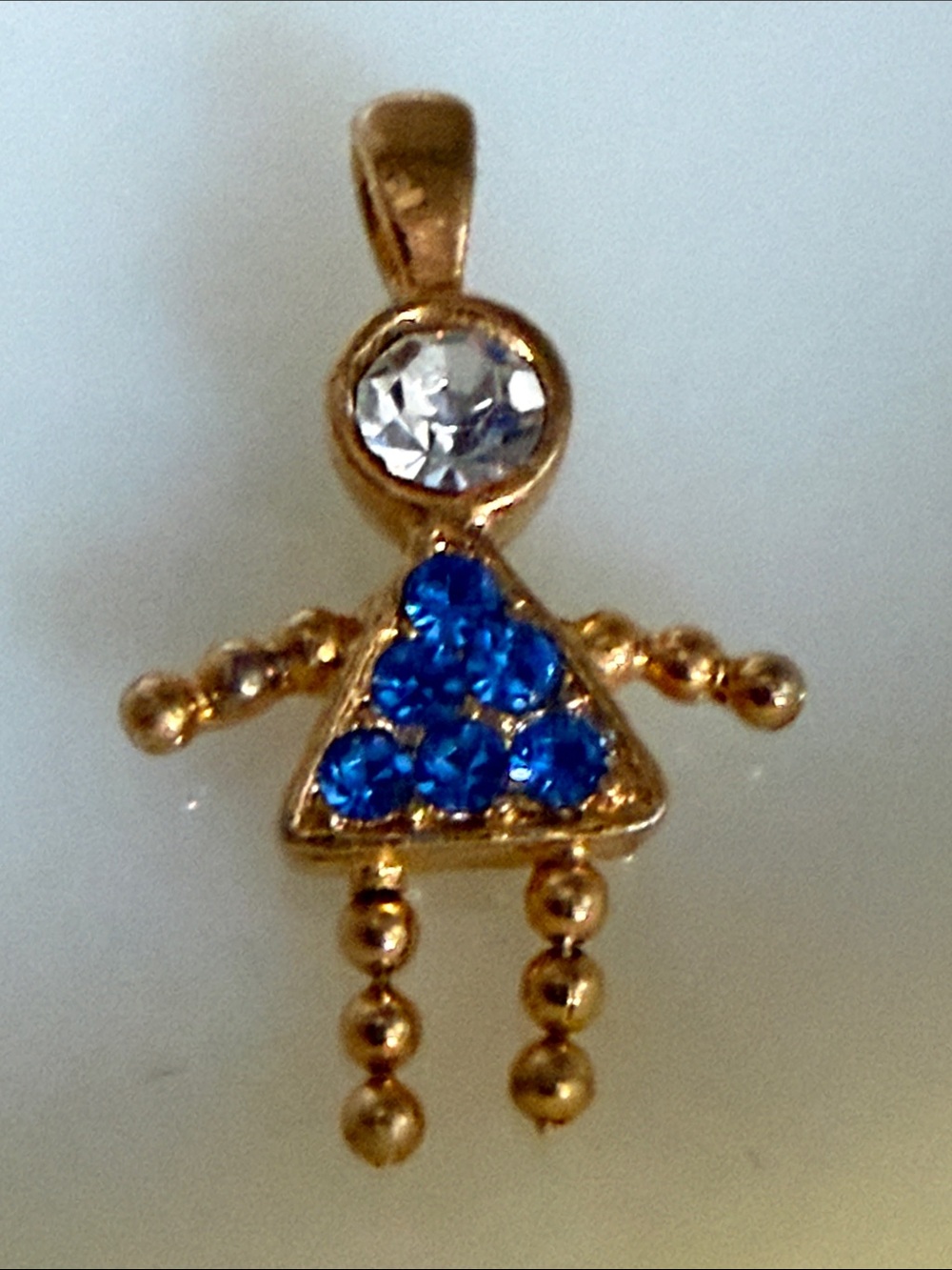 September girl vintage charm pendant goldtone  blue & clear rhinestones